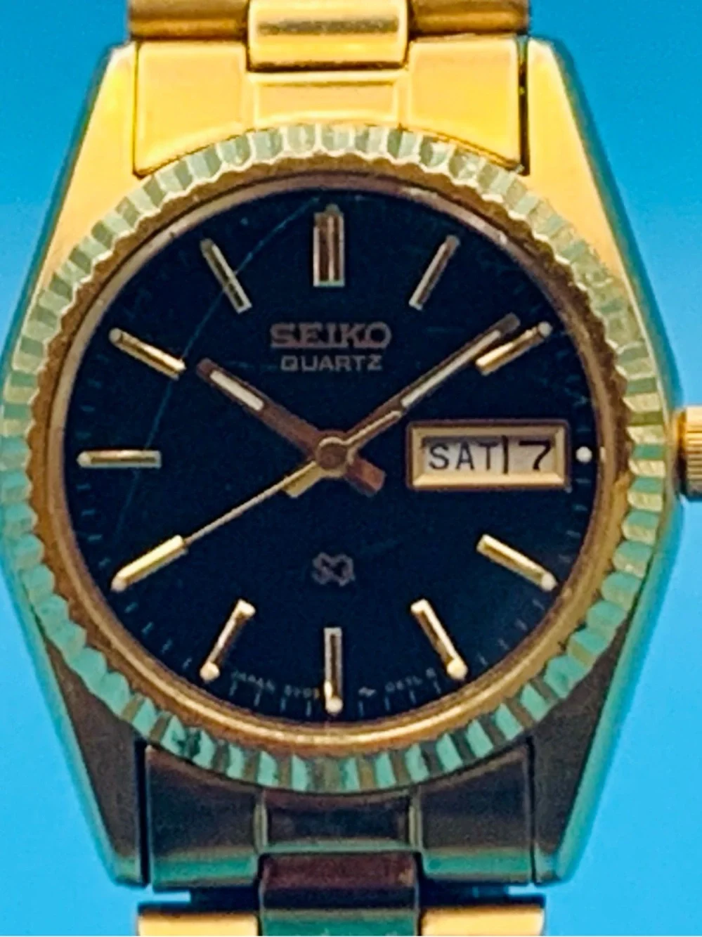 SEIKO 3Y03-0160 Women’s Vintage Watch Fluted Bezel Day/Date Working New Battery